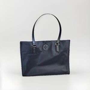 Tory Burch Ella Nylon & Leather Logo Tote Bag In Black